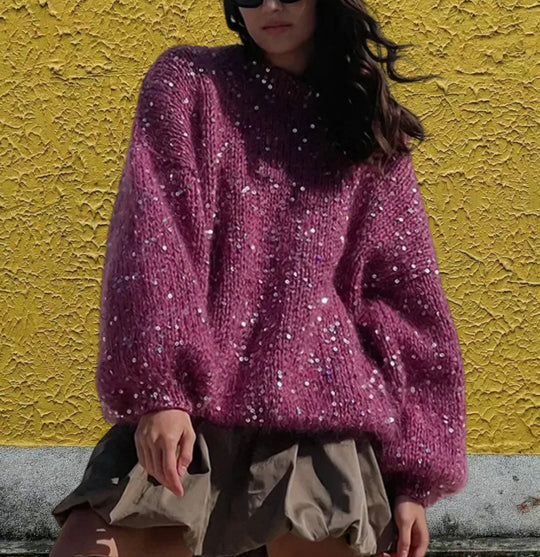 Damen Glitzernder Strickpullover mit weitem Schnitt und eleganten Akzenten EB