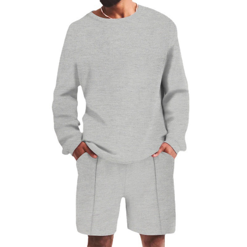 Herren lässiges Sweatshirt- und Shorts-Set mit strukturiertem Design EB
