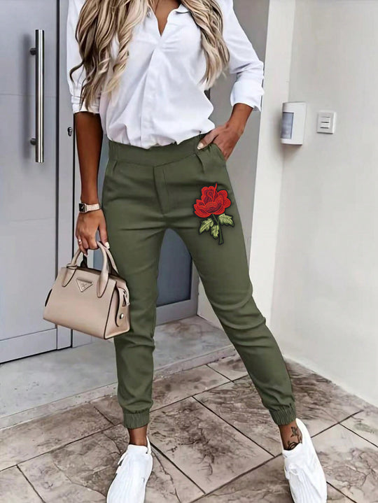 Damen bequeme Chinohose mit elastischem Bund EB