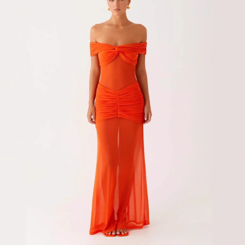 Damen Off-Shoulder Maxikleid mit raffinierten Drapierungen EB