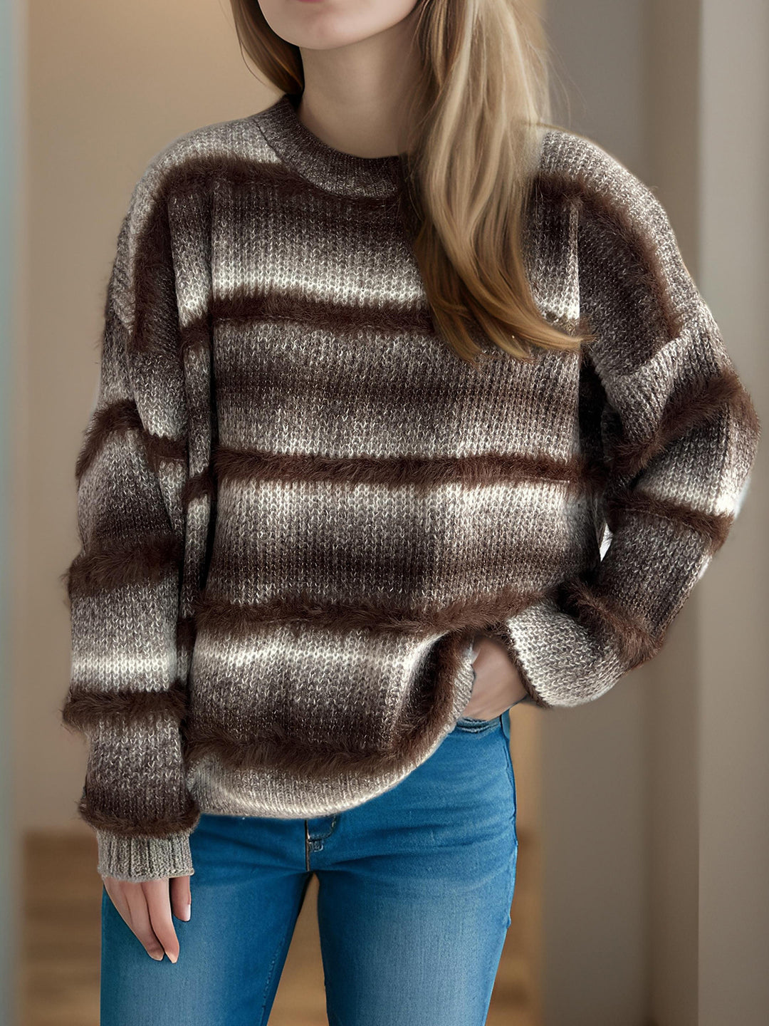Damen kuscheliger Strickpullover mit Flair EB