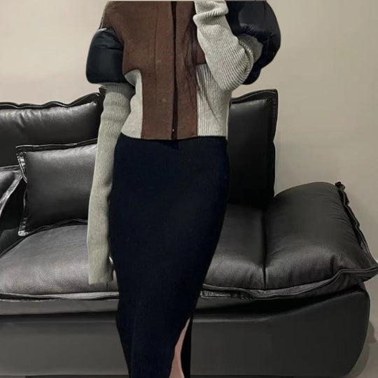 Damen Strickjacke mit modischem Schnitt und kontrastierenden Ärmeln EB