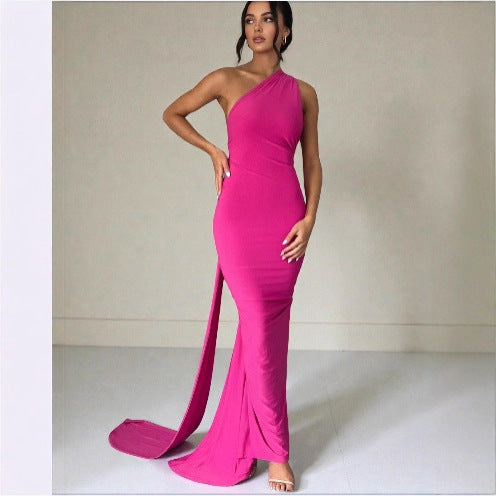 Damen Einseitiges Maxi-Kleid mit elegantem Schnitt und fließendem Saum EB