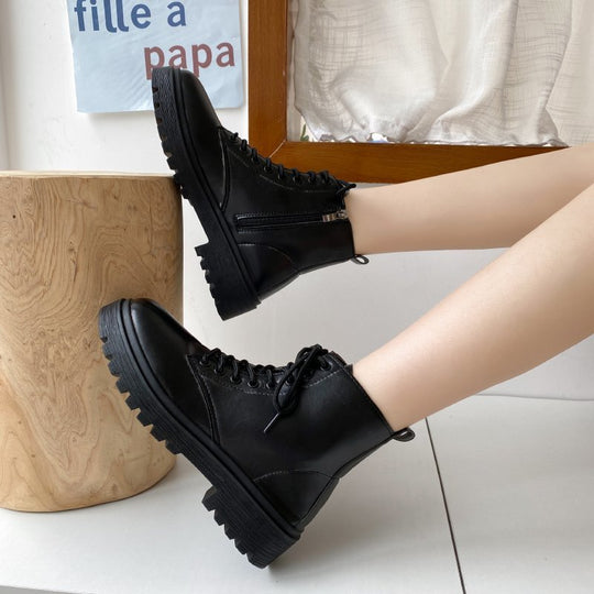Damen modische Schnürstiefeletten mit robustem Profil EB