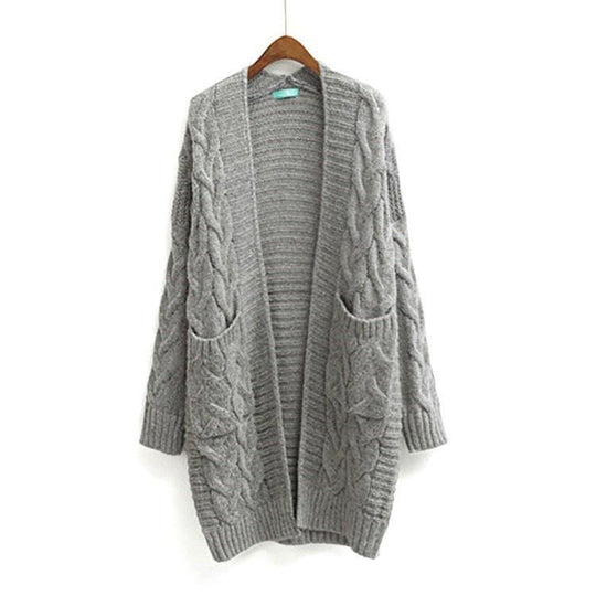 Damen Strickjacke mit grobem Zopfmuster und Taschen EB