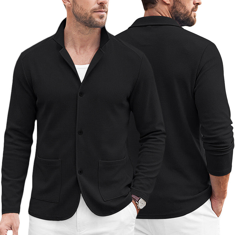 Herren Strickblazer-Cardigan mit Strukturstrick und aufgesetzten Taschen EB