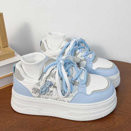 Damen Sportliche Sneaker mit verspieltem Bärenmotiv und dickem Absatz EB