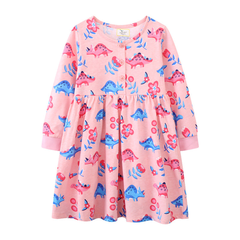 Mädchen Baumwollkleid mit fröhlichen Dinosaurier-Motiven EB