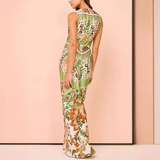 Damen Maxikleid mit floralem Muster und elegantem Knotendetail EB