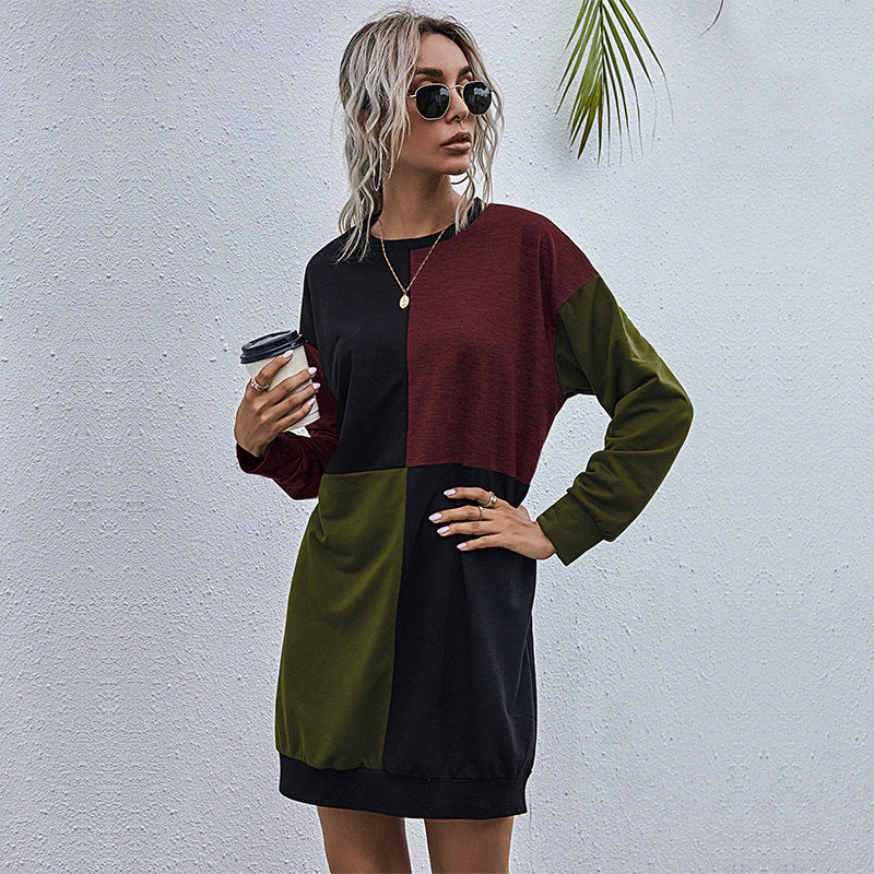Damen Freizeitkleid mit modischem Farbblockdesign und komfortablem Schnitt EB