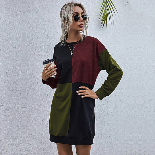 Damen Freizeitkleid mit modischem Farbblockdesign und komfortablem Schnitt EB