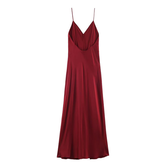 Damen elegantes Maxikleid mit schickem V-Ausschnitt und seitlichem Schlitz EB