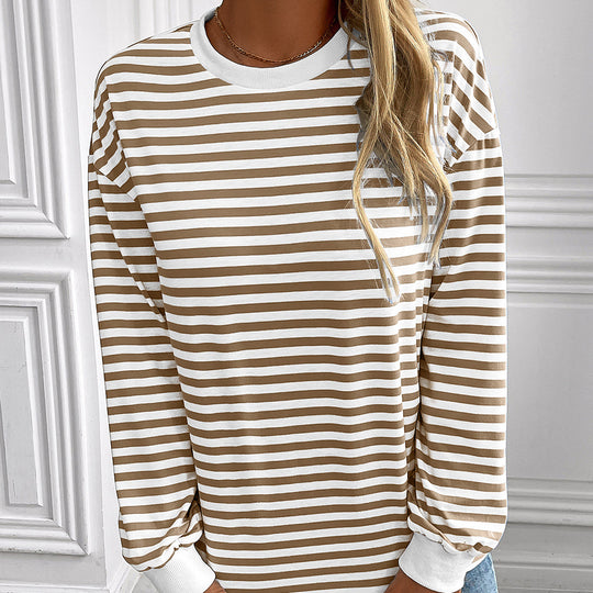 Damen gestreifter Langarm-Pullover mit lässigem Schnitt EB