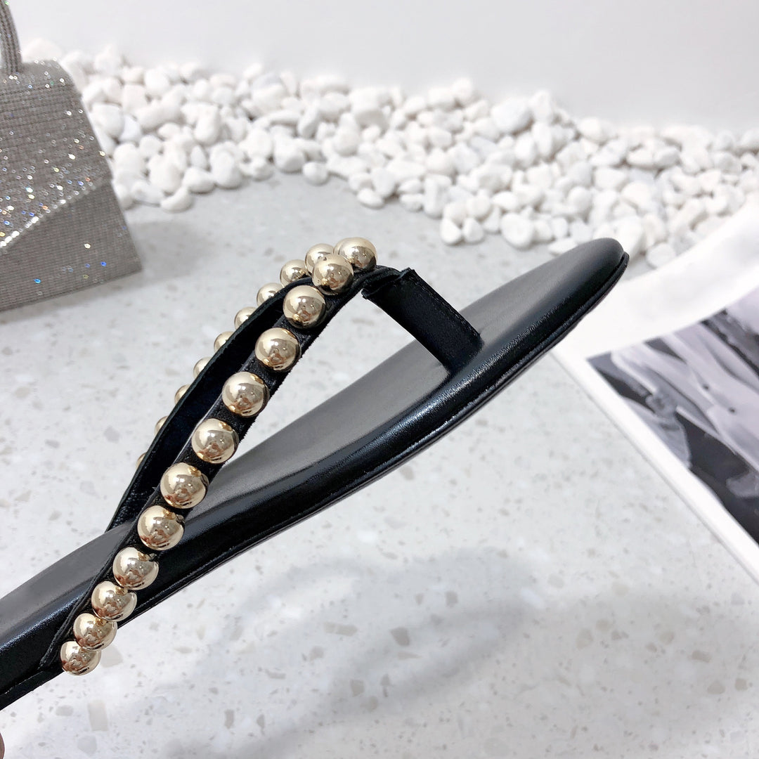 Damen Glitzernde Zehentrenner-Sandalen mit elegantem Perlenakzent EB