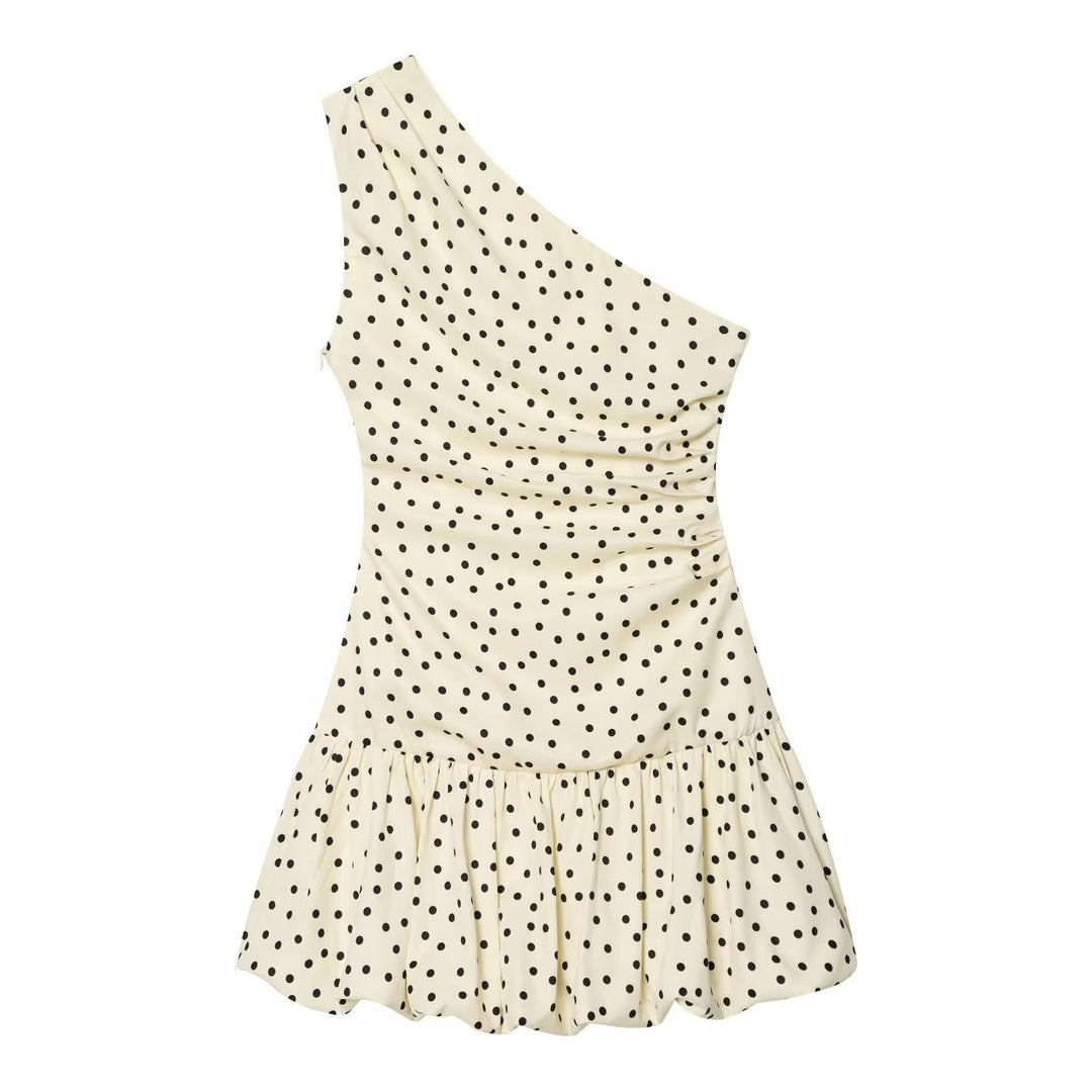 Damen Polka-Dots Minikleid mit asymmetrischem Ausschnitt EB