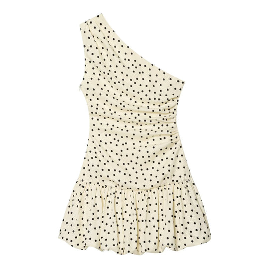 Damen Polka-Dots Minikleid mit asymmetrischem Ausschnitt EB