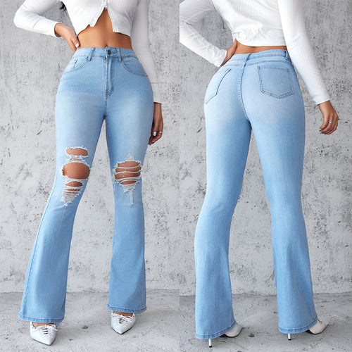 Damen Flared Jeans mit modischen Ripped-Details EB