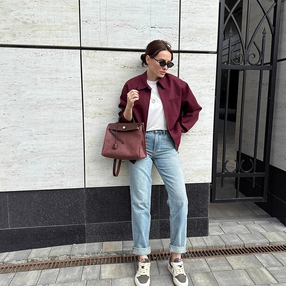 Damen modische Oversized-Jacke mit praktischem Reißverschluss EB