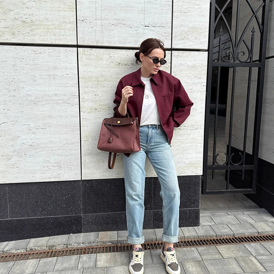 Damen modische Oversized-Jacke mit praktischem Reißverschluss EB