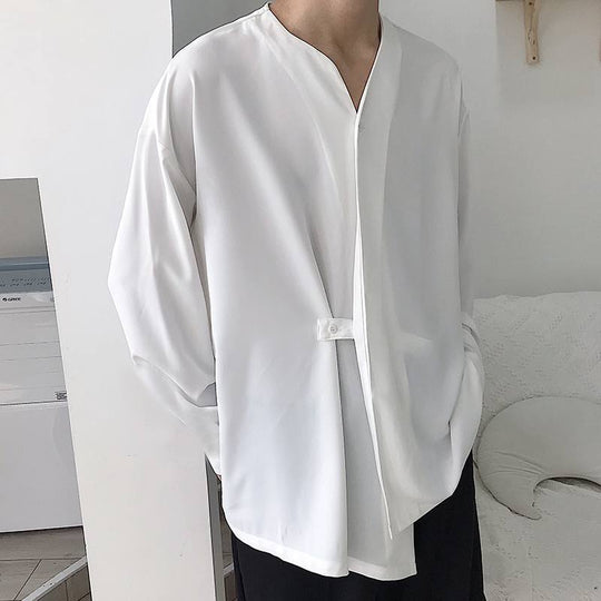 Herren Lässiges Langarmshirt mit innovativem Stehkragen und praktischen Taschen EB