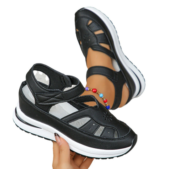 Damen Keilsandalen mit verstellbarem Klettverschluss und orthopädischer Komfortsohle EB