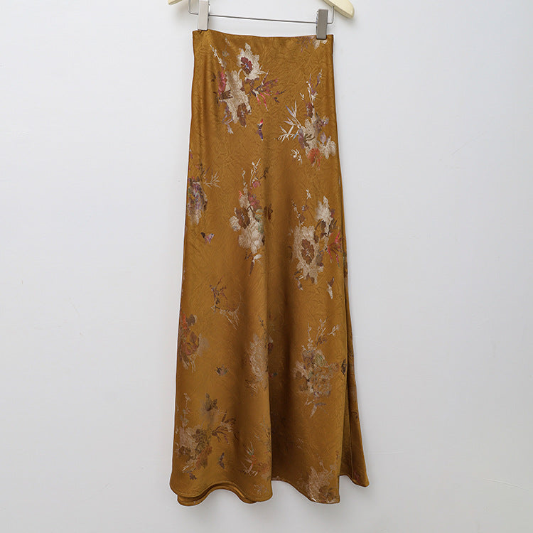 Damen  floraler Bias-Cut Midirock mit seitlichem Schlitz und taillennahem Komfortbund EB