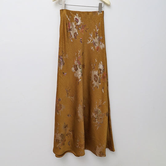 Damen  floraler Bias-Cut Midirock mit seitlichem Schlitz und taillennahem Komfortbund EB