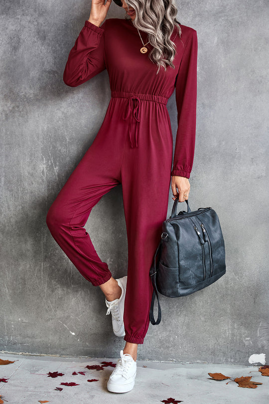 Damen lässiger Jumpsuit mit elastischem Taillenzug und trendy Langarm EB