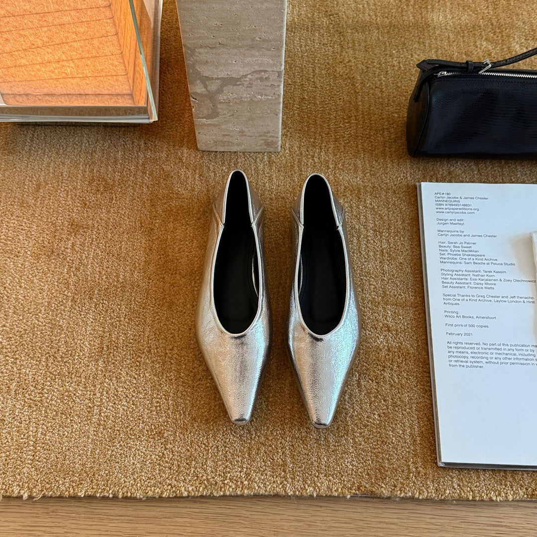 Damen elegante Spitzer Pumps aus Metallic-Leder EB