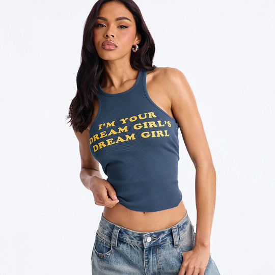Damen Crop-Top mit kreativem Schriftzug und figurbetontem Schnitt EB