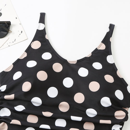 Damen Einteiliger Badeanzug mit stilvollem Punkte-Design und figurformender Raffung EB