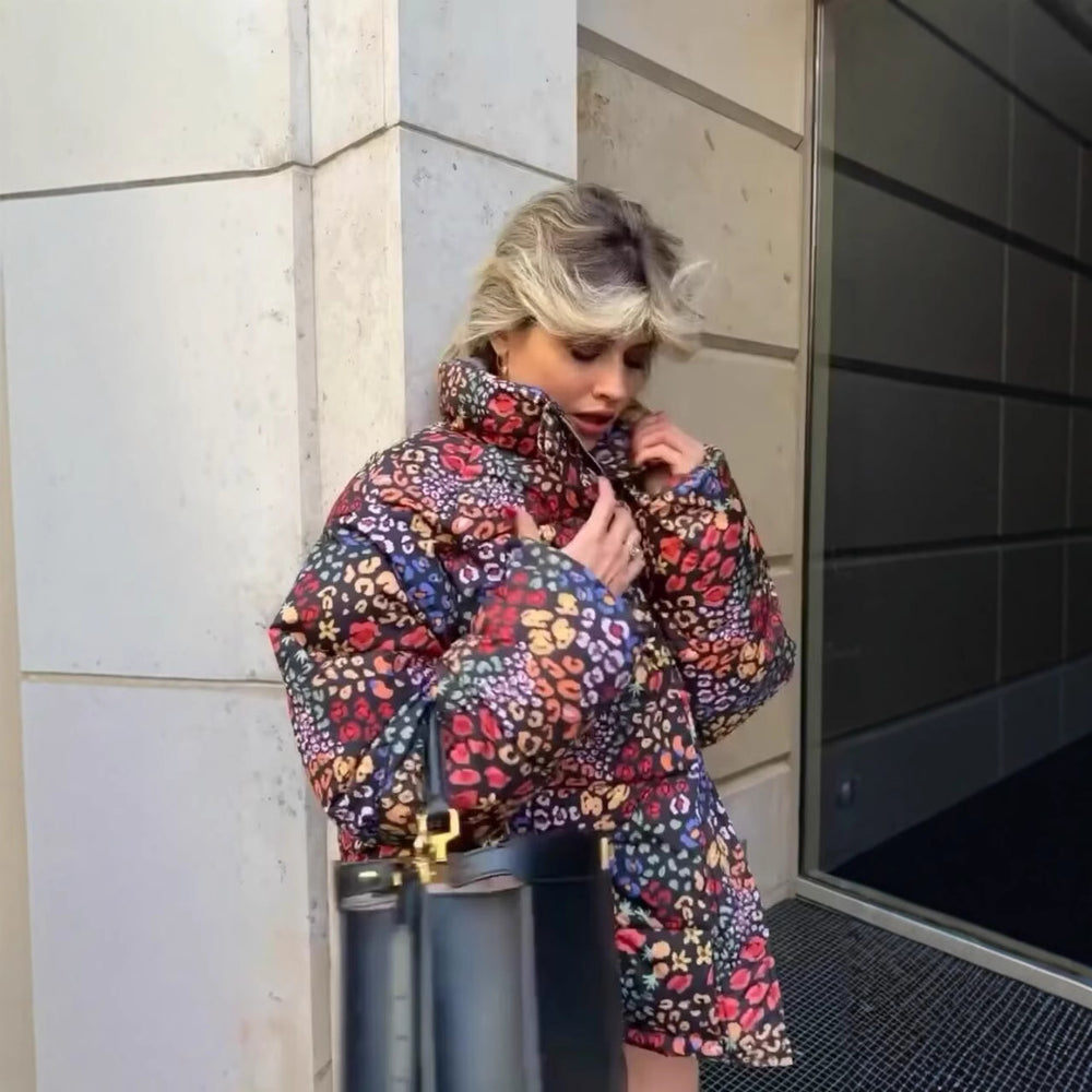 Damen gesteppte Jacke im modischen Leopardenprint EB