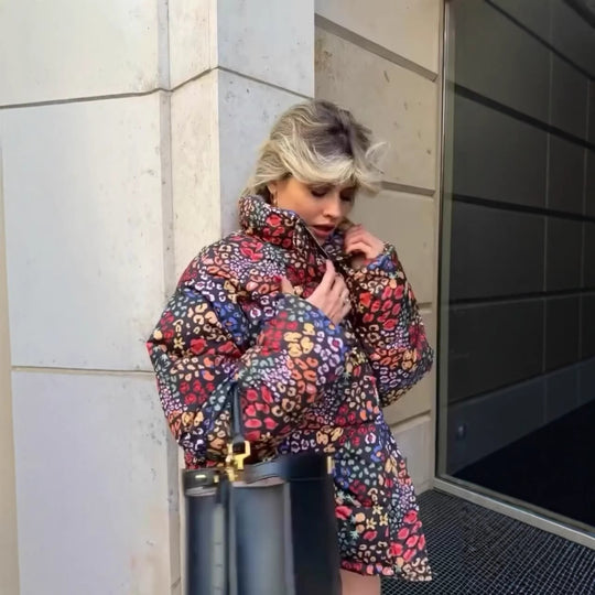 Damen gesteppte Jacke im modischen Leopardenprint EB