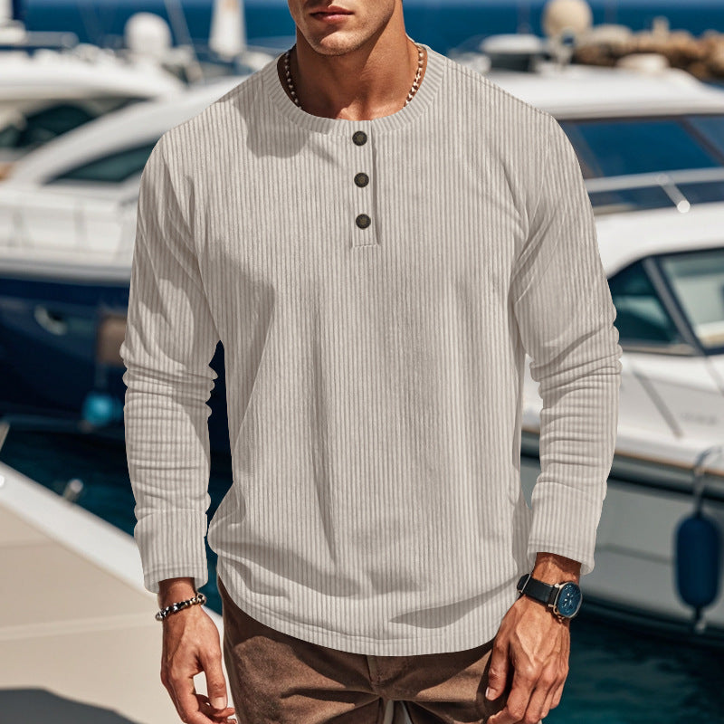 Herren Langarmshirt mit Knopfleiste und Rippstruktur EB