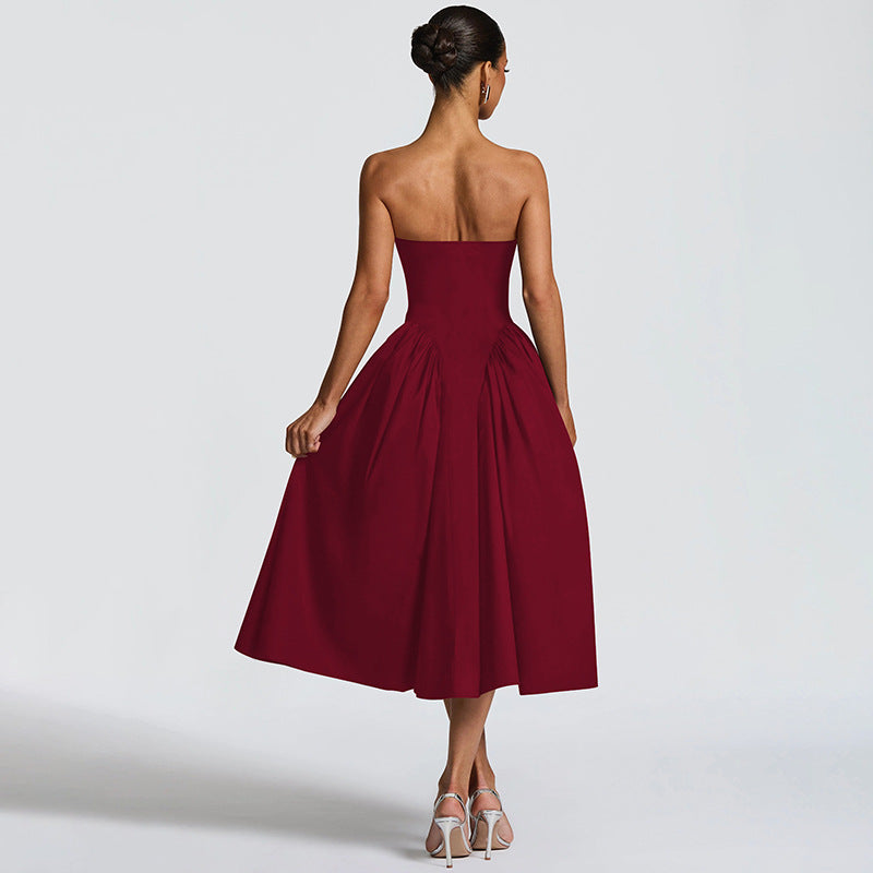 Damen Maxikleid mit schulterfreiem Design und fließendem Schnitt EB