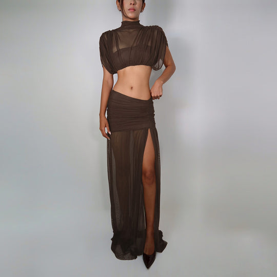 Damen Elegantes und figurbetontes Cut-Out Kleid mit hochgeschlossenem Design EB