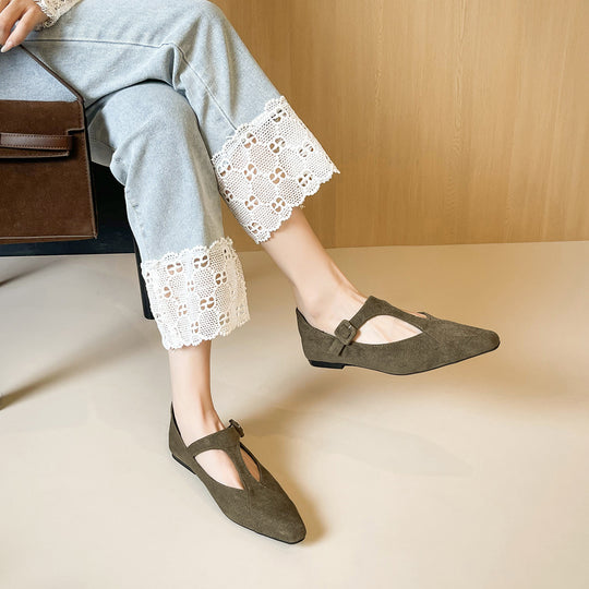 Damen spitze Ballerinas mit modischem Riemenverschluss EB
