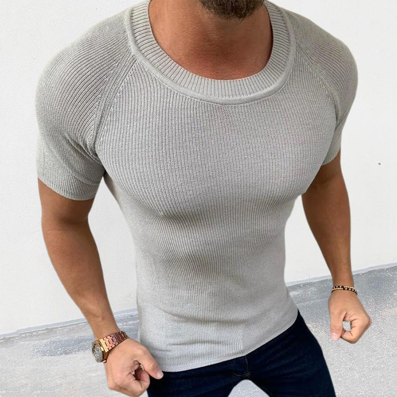 Herren figurbetontes Kurzarmstrickoberteil EB