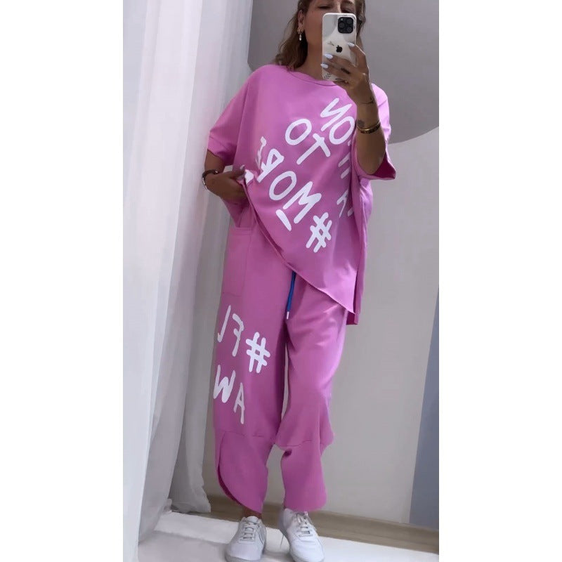 Damen Lässiges Set mit oversize T-Shirt und bequemen Jogginghose EB