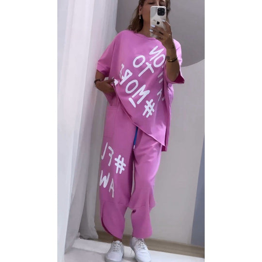 Damen Lässiges Set mit oversize T-Shirt und bequemen Jogginghose EB
