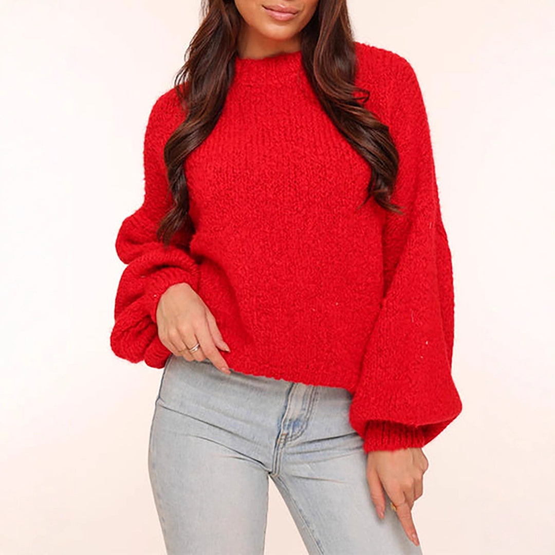 Damen lässiger Strickpullover mit voluminösen Ärmeln und modernem Design EB