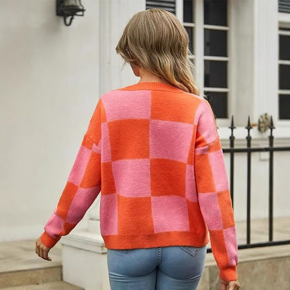 Damen Cardigan mit modischem Karomuster EB