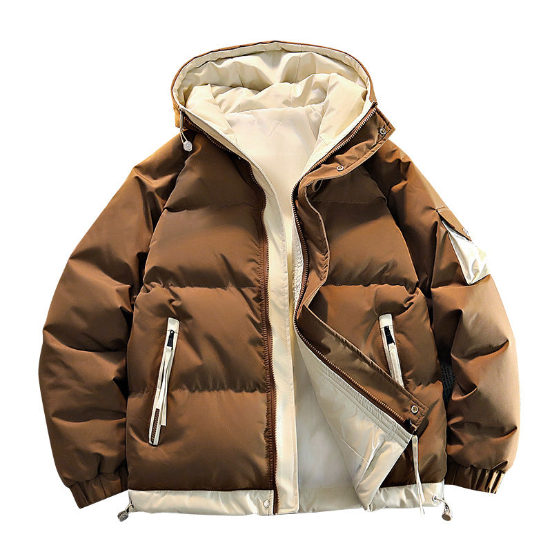 Men's  oversized insulated hooded puffer jacket with contrast lining and drawcord hem EB