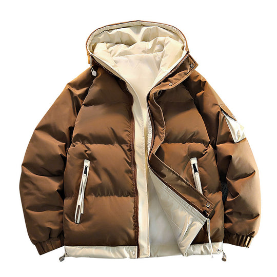 Men's  oversized insulated hooded puffer jacket with contrast lining and drawcord hem EB