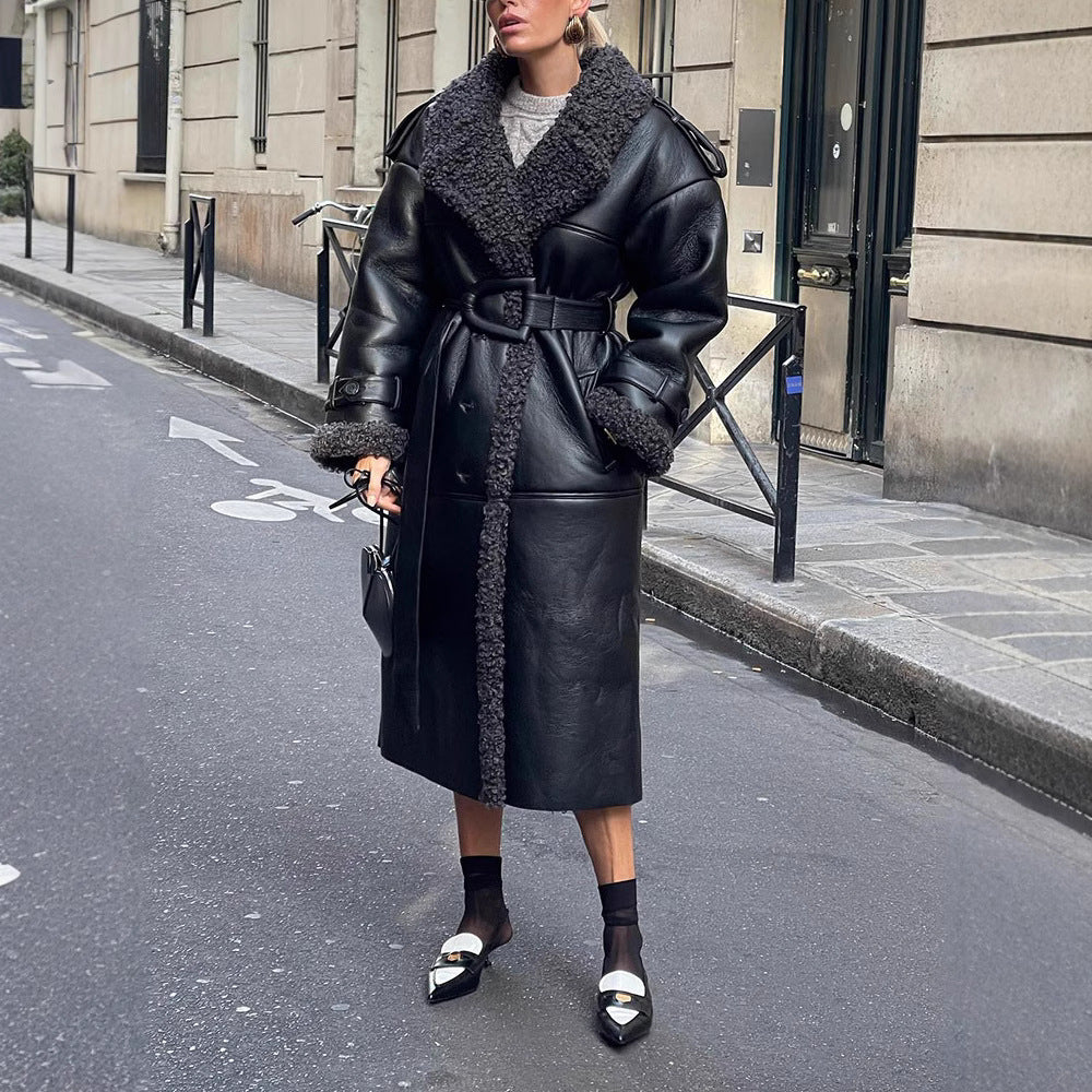 Damen Oversized Kunstledermantel mit strukturiertem Innenfutter EB