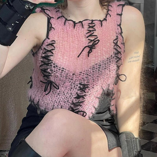 Damen luftiger Strickpulli mit dekorativen Nähten EB