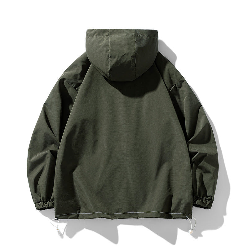 Herren winddichte praktische Outdoor-Jacke mit verstellbarer Kapuze und großen Taschen EB