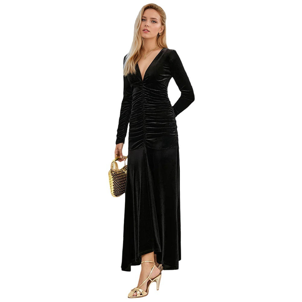 Damen samt-maxikleid mit tiefem V-Ausschnitt geraffter Taillenpartie und Mermaid-Schnitt Eichborn Berlin
