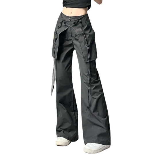 Damen stylische Utility-Hose mit weitem Schnitt und verstellbaren Binde-Details EB