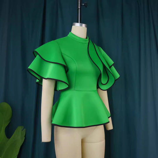 Damen Peplum-Top mit ausgefallenen Rüschen und asymmetrischem Schnitt EB